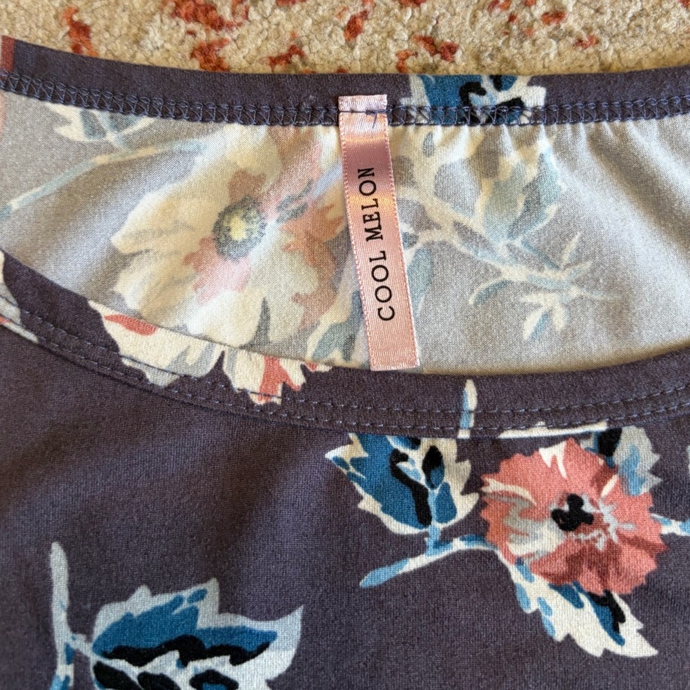 Cool Melon Floral Short Sleeve Top - Purple with Pink & Teal Blooms - Picture 4 of 7